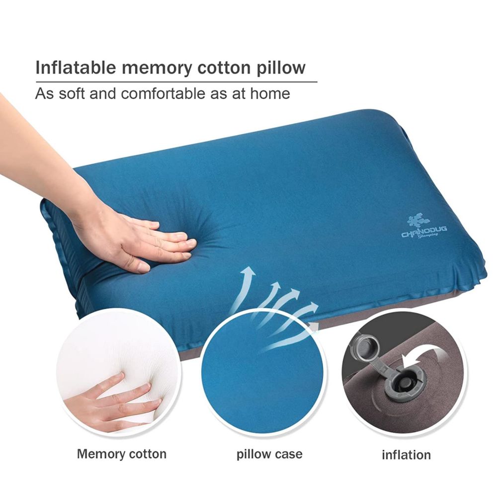 Self Inflating Camping Pillow with Ergonomic 4D Support - Blue - image3