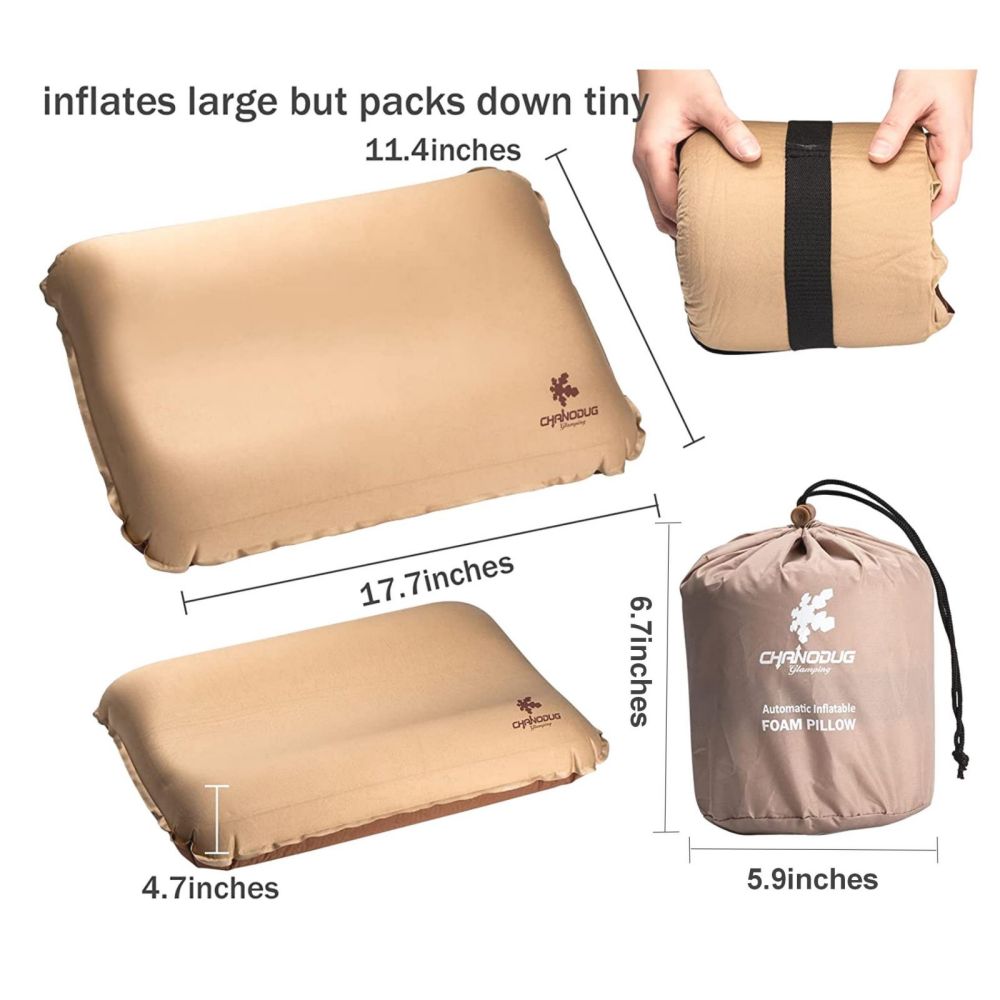 Self Inflating Camping Pillow with Ergonomic 3D Support - Gold - image2