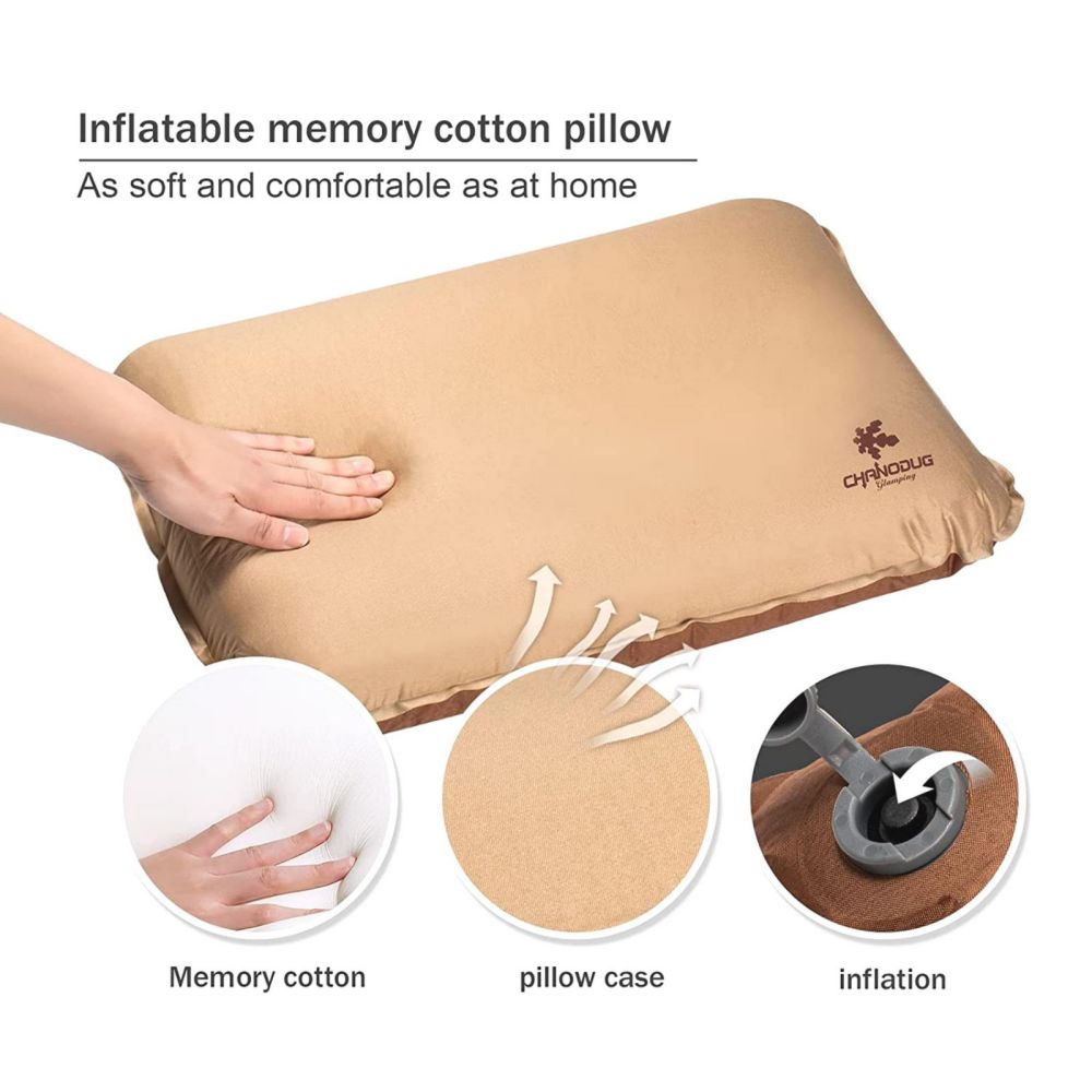 Self Inflating Camping Pillow with Ergonomic 3D Support - Gold - image3