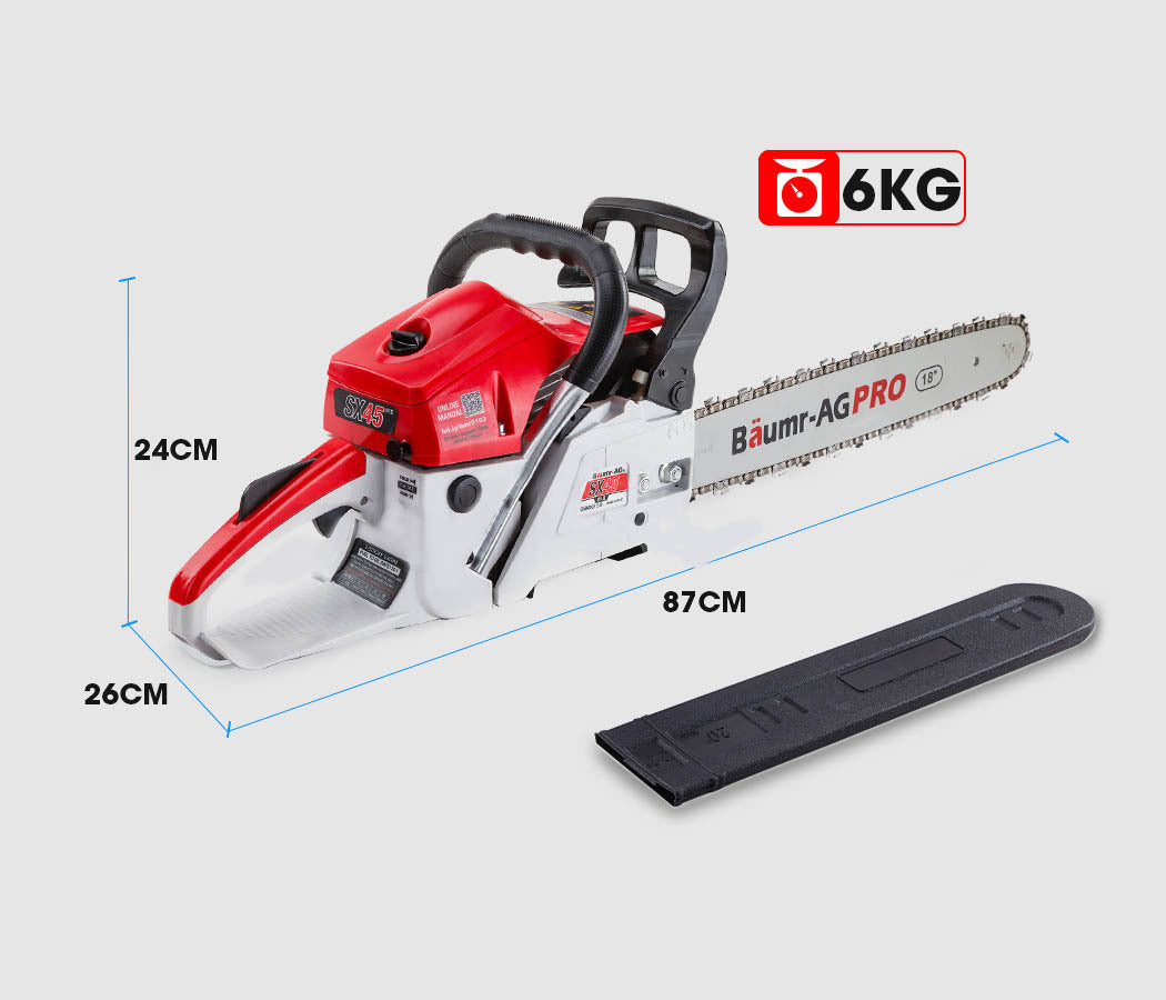 Baumr-AG 45CC Petrol Chainsaw Commercial 18 Bar Chain Saw E-Start Pruning - image6