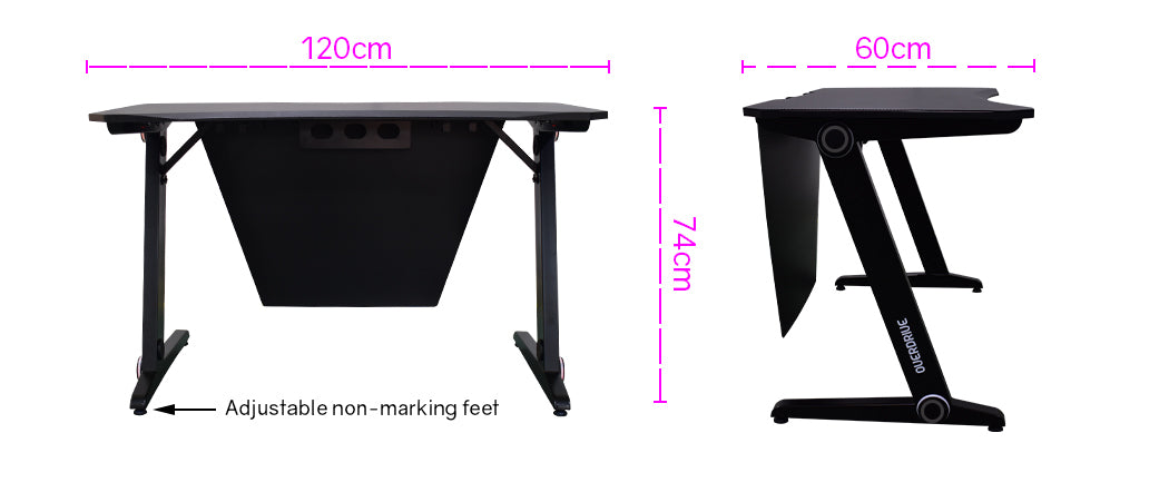 OVERDRIVE Gaming Desk 120cm PC Table Setup Computer Carbon Fiber Style Black - image6