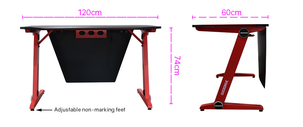 OVERDRIVE Gaming Desk 120cm PC Table Setup Computer Carbon Fiber Style Black Red - image6
