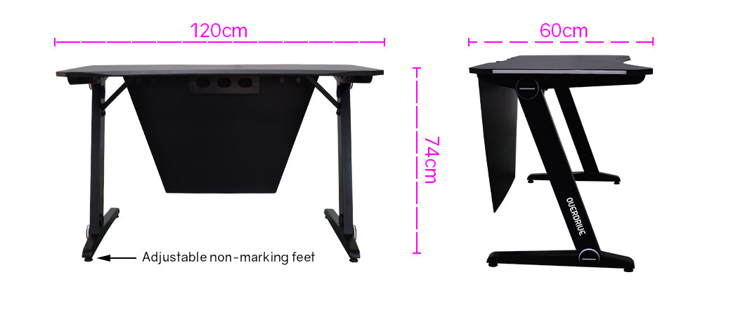 OVERDRIVE Gaming Desk 120cm PC Table Setup Computer Black Carbon Fiber Look - image6