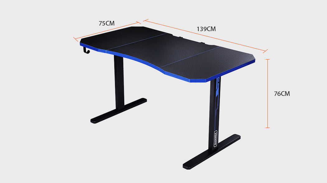 OVERDRIVE Gaming Desk 139cm PC Table Computer Setup Carbon Fiber Style Black - image6