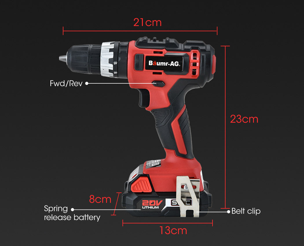 BAUMR-AG 20V Cordless Power Drill Kit Lithium Battery Hammer Drilling with Bag - image6