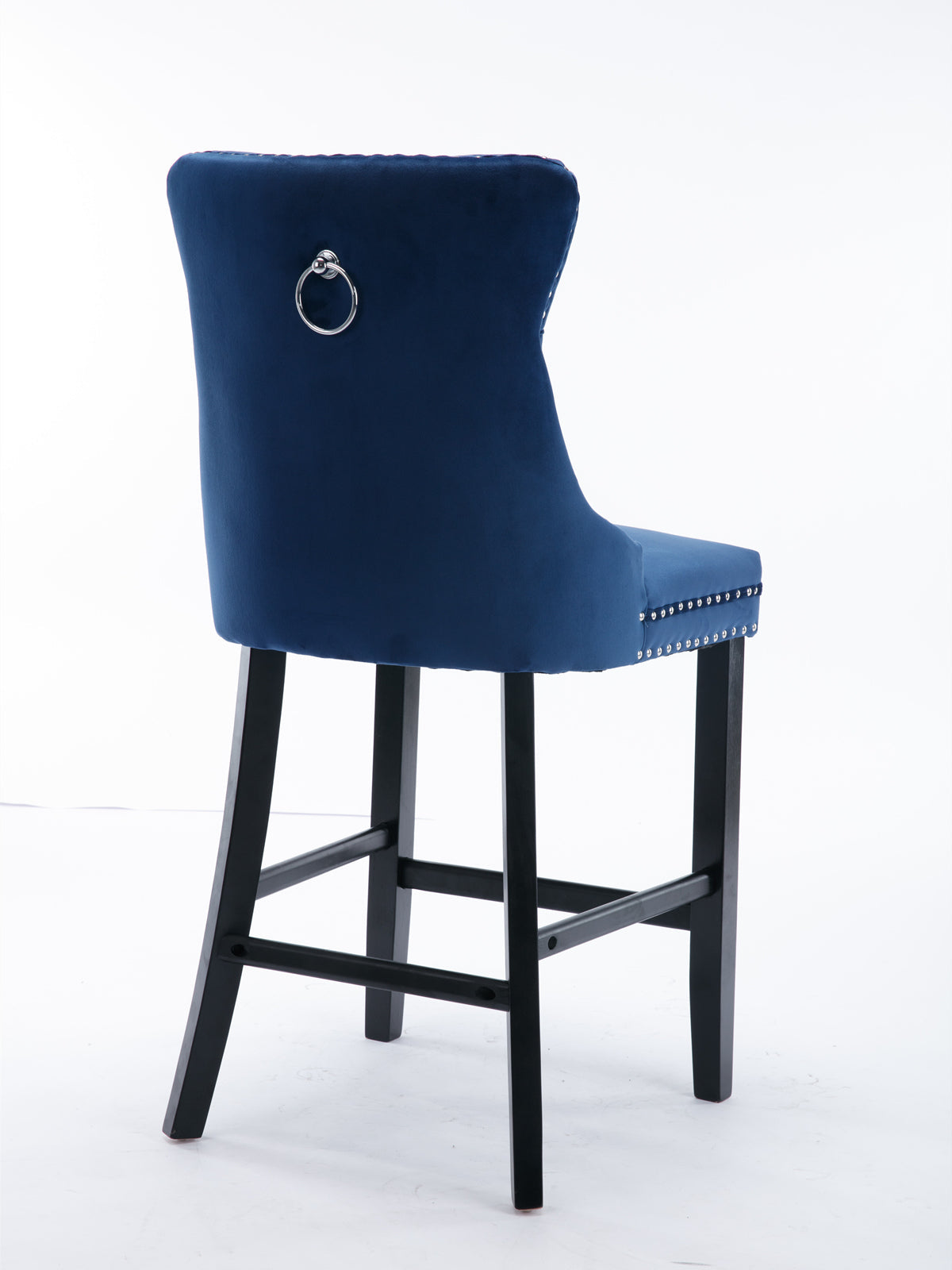 2X Velvet Bar Stools with Studs Trim Wooden Legs Tufted Dining Chairs Kitchen - image5