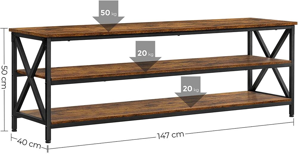 VASAGLE TV Shelf TV Cabinet Lowboard for TVs up to 65 inches Vintage Brown/Black LTV100B01 - image3