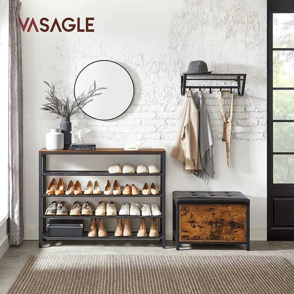 VASAGLE Shoe Rack Shoe Storage Organiser with 4 Mesh Shelves Rustic Brown and Black LBS205B01 - image2