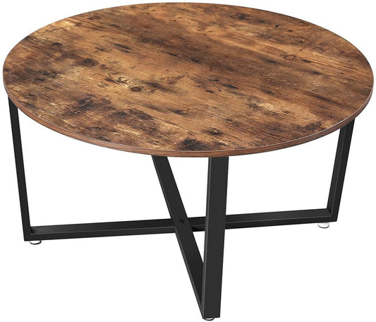 VASAGLE Round Coffee Table Rustic Brown and Black LCT88X - image1