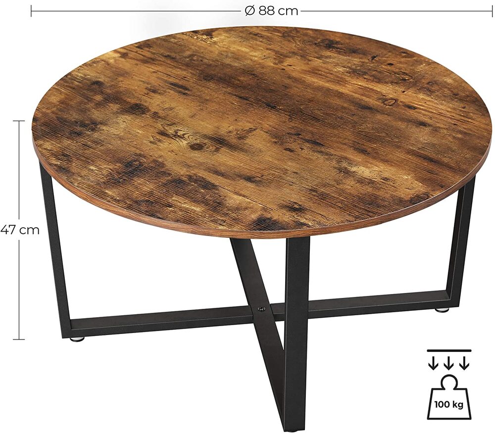 VASAGLE Round Coffee Table Rustic Brown and Black LCT88X - image2