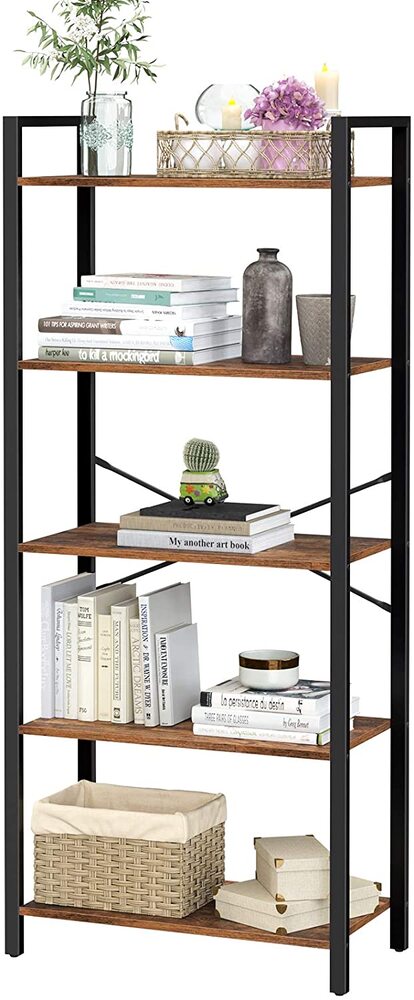 VASAGLE 5-Tier Storage Rack Bookshelf with Steel Frame Rustic Brown and Black LLS061B01 - image6