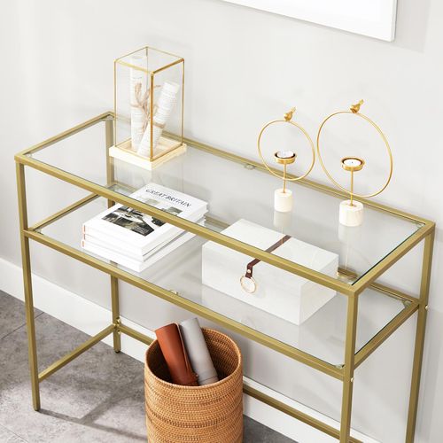 VASAGLE Console Table with Tempered Glass Gold Colour LGT025A01 - image3