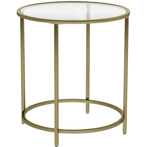 VASAGLE Round Side Table Tempered Glass End Table With Golden Metal Frame Small Coffee Table Gold LGT20G - image1