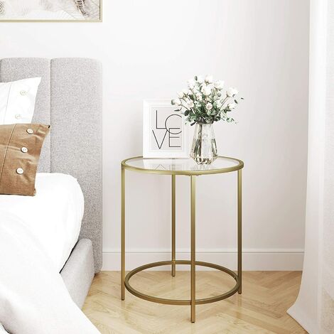 VASAGLE Round Side Table Tempered Glass End Table With Golden Metal Frame Small Coffee Table Gold LGT20G - image2