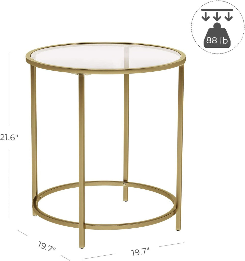VASAGLE Round Side Table Tempered Glass End Table With Golden Metal Frame Small Coffee Table Gold LGT20G - image5