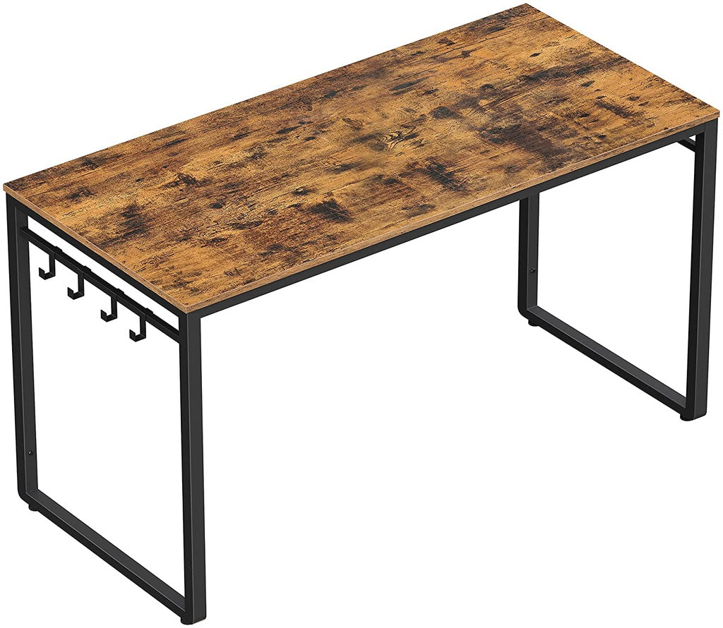 Computer Desk Writing Desk with 8 Hooks Rustic Brown and Black LWD58X - image1