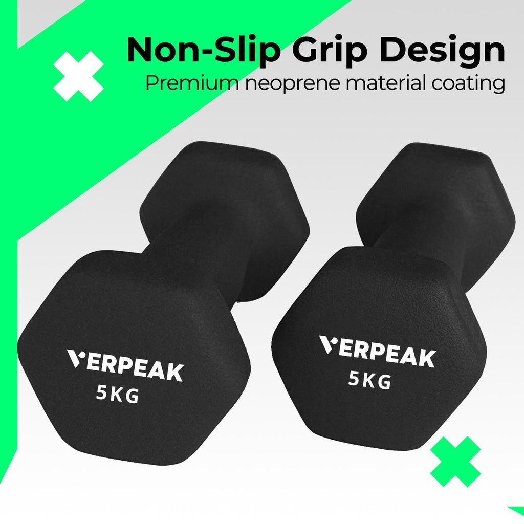 Verpeak 12kg (1,2,3kg x 2) Neoprene Dumbbell Set With Rack Black VP-DB-139-AC - image4