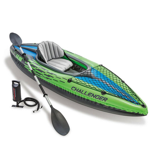 Intex Sports Challenger K1 Inflatable Kayak 1 Seat Floating Boat Oars River Lake 68305NP - image1