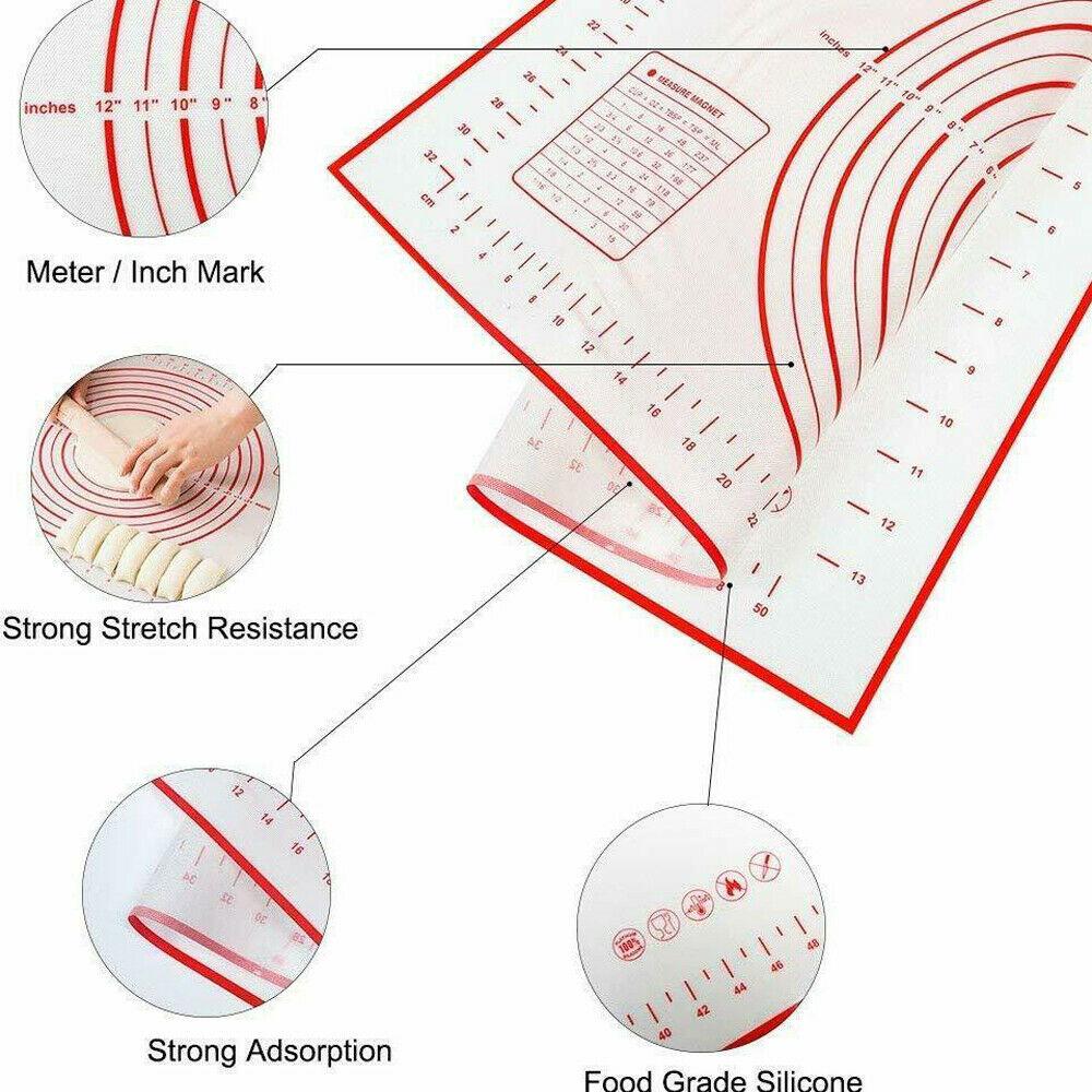 X Large Silicone Pastry Mat Thick Non Stick Baking Mat with Measurement 40*60 cm Fondant Mat Counter Mat Dough Rolling Mat Oven Liner Pie Crust Mat Red - image8