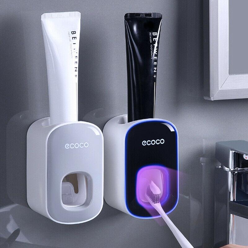 Ecoco Wall mount auto ands Free Toothpaste Dispenser Automatic Toothpaste Squeezer Bathroom Toothpaste Holder Black - image9