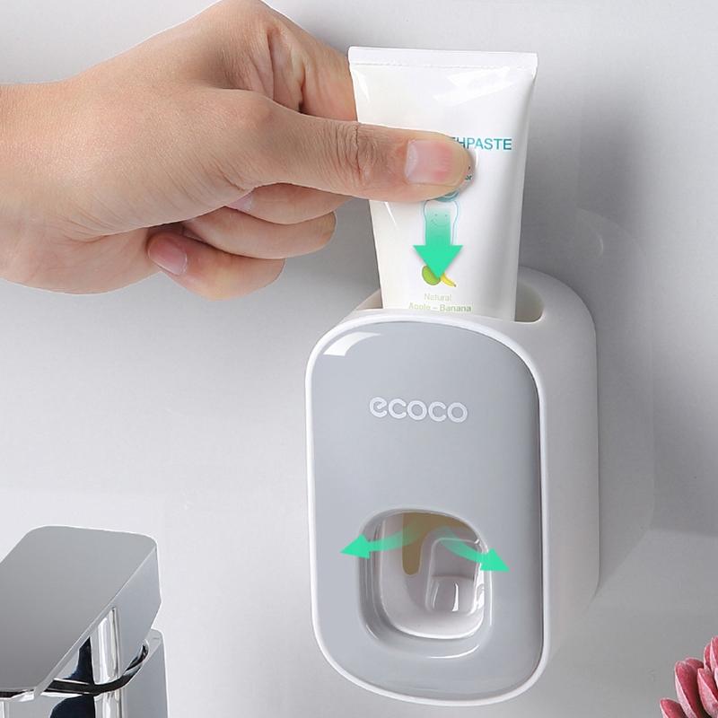 Ecoco Wall mount auto ands Free Toothpaste Dispenser Automatic Toothpaste Squeezer Bathroom Toothpaste Holder Grey - image4