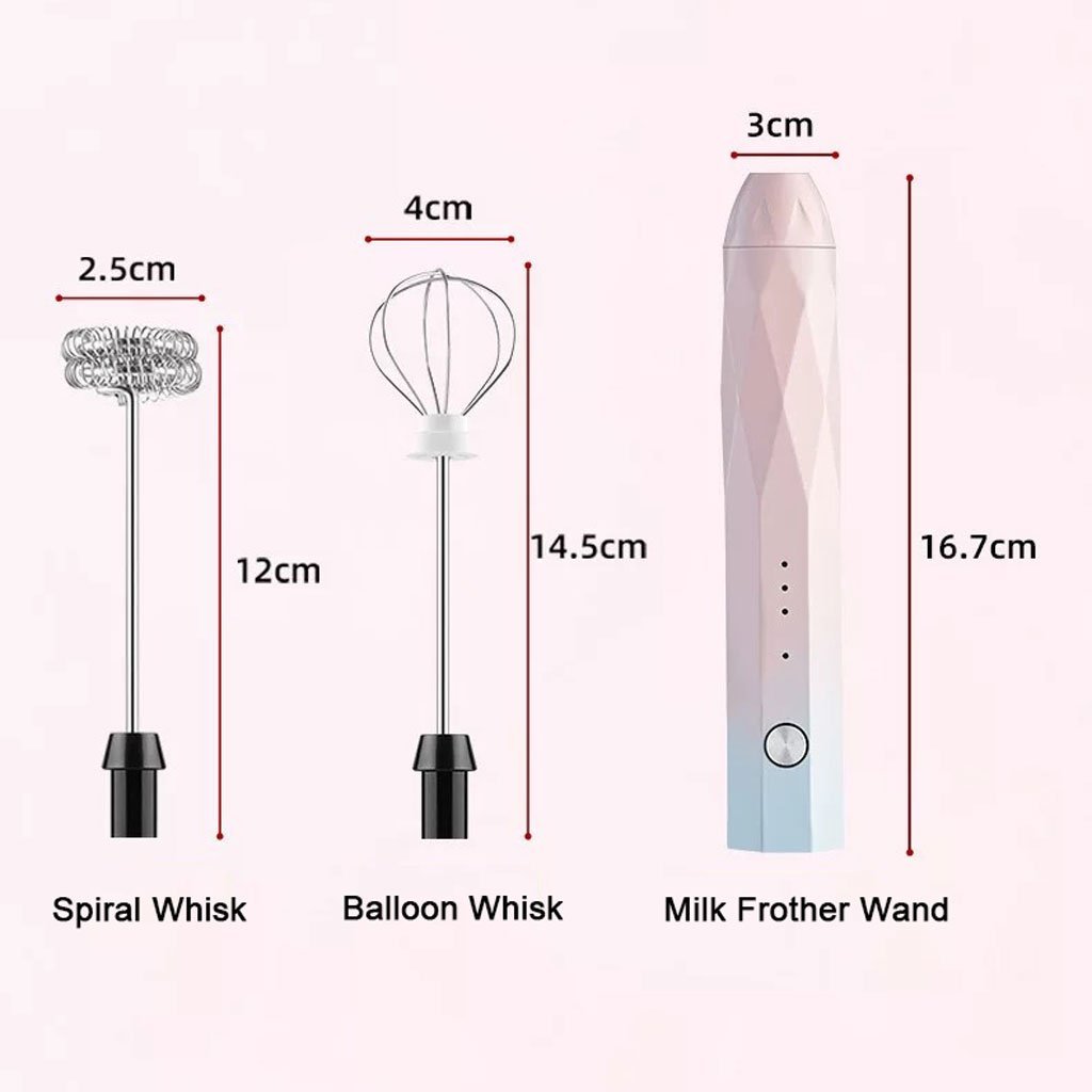 USB Charging Electric Egg Beater Milk Frother Handheld Drink Coffee Foamer Pink with 2 Stainless Steel Whisks - image3