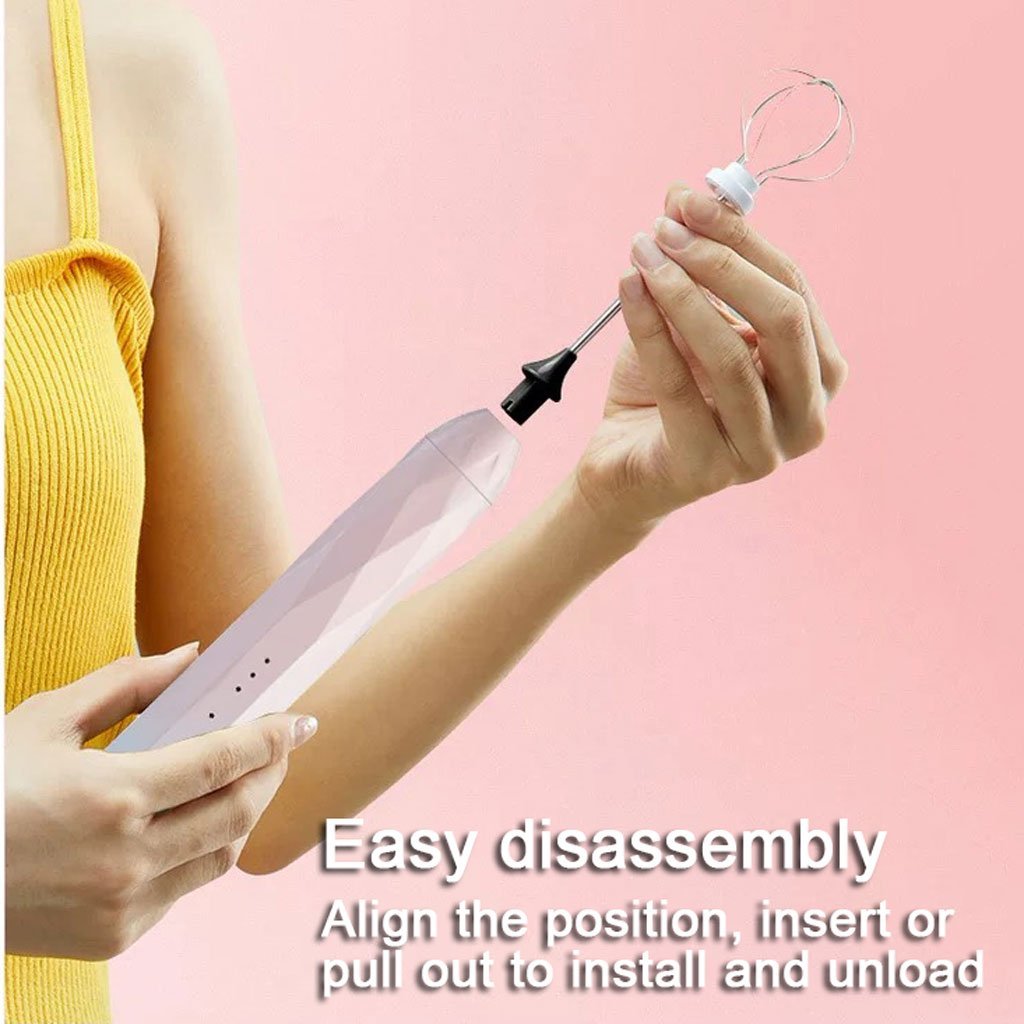 USB Charging Electric Egg Beater Milk Frother Handheld Drink Coffee Foamer Pink with 2 Stainless Steel Whisks - image9