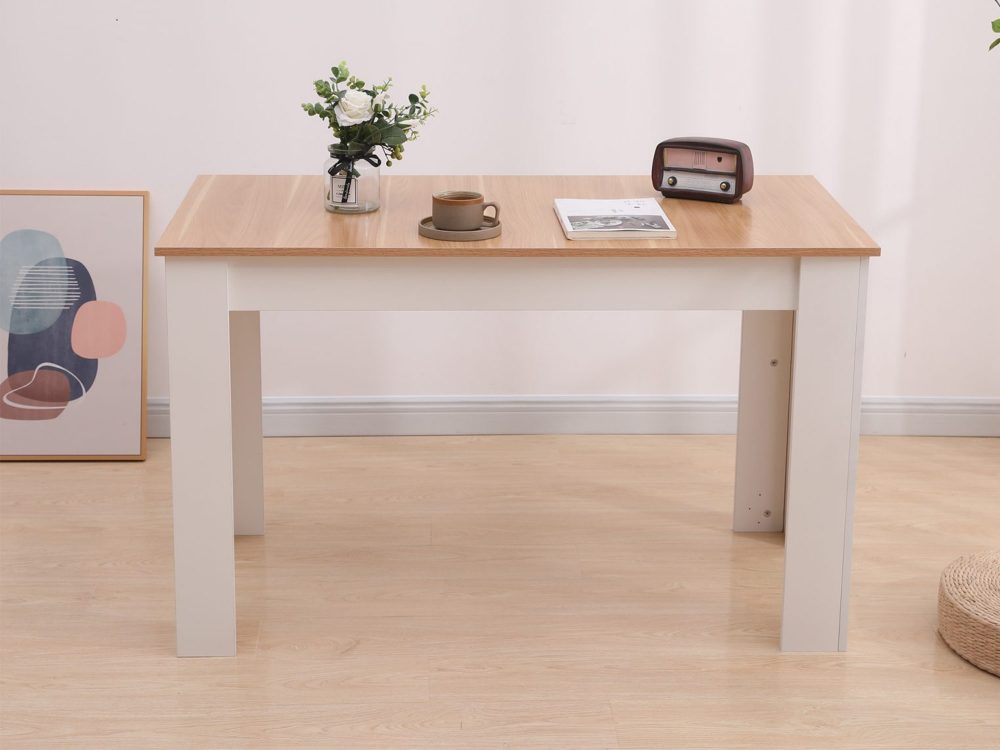 Dining Table Rectangular Wooden 120M-Wood & White - image2