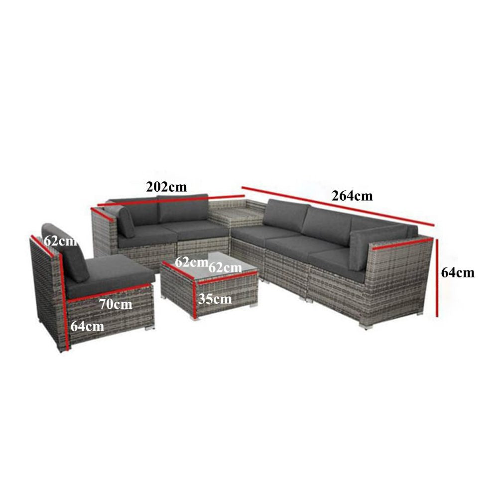 8PCS Outdoor Furniture Modular Lounge Sofa Lizard - Grey - image11