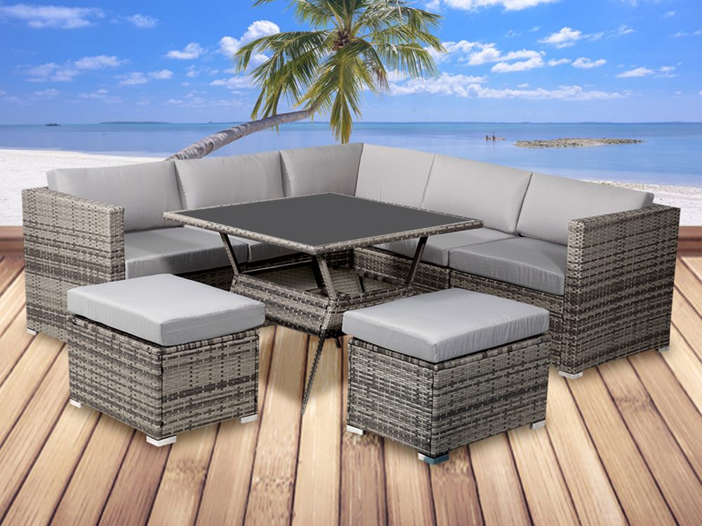 8PC Outdoor Dining Set Wicker Table &amp; Chairs-Grey - image2