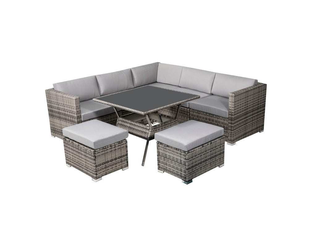 8PC Outdoor Dining Set Wicker Table &amp; Chairs-Grey - image1