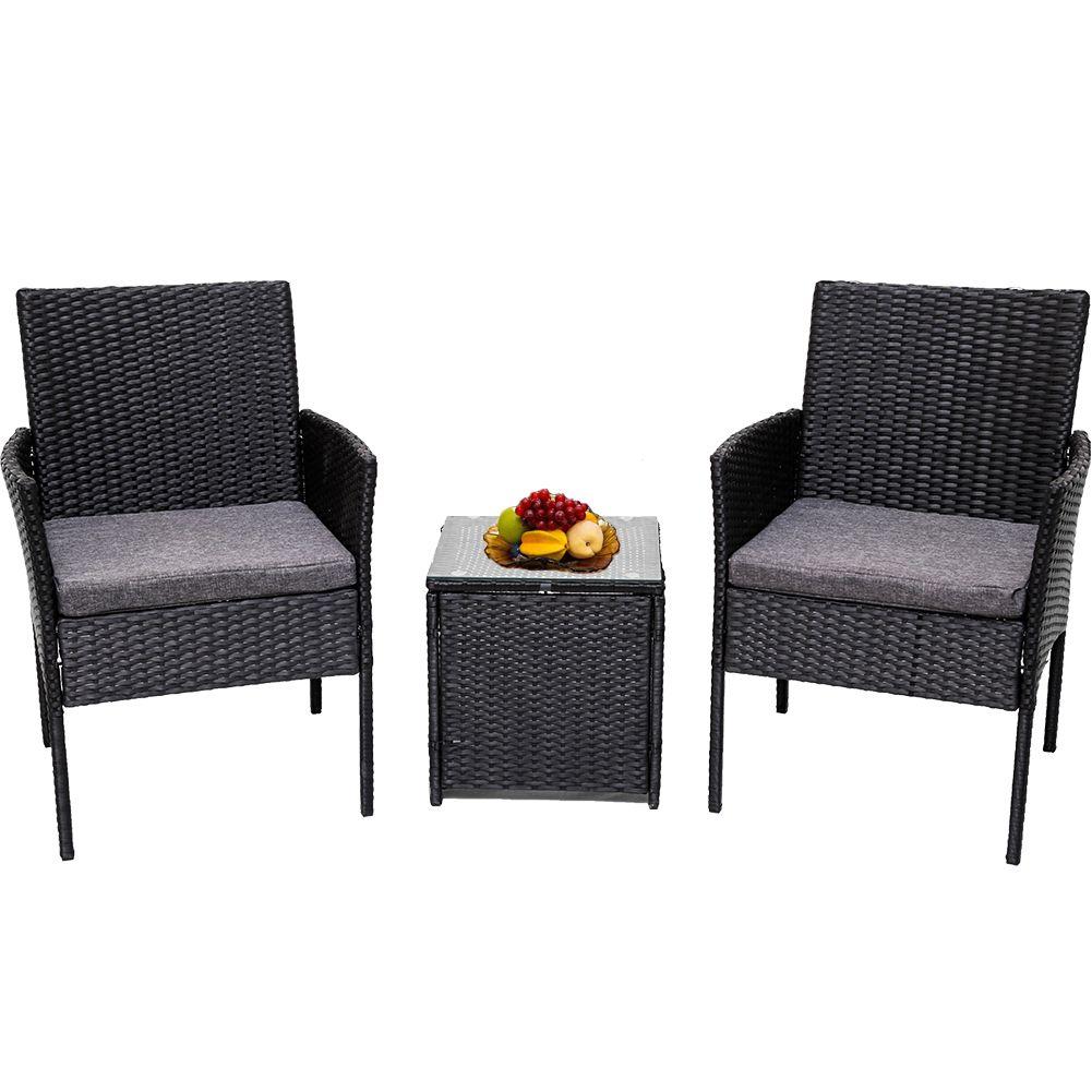 3PC Outdoor Table and Chairs Set - Black - image1