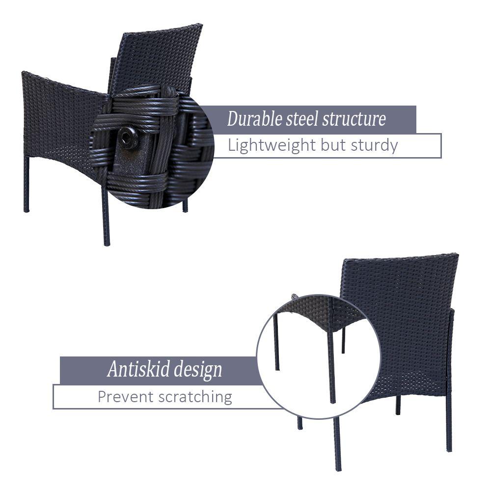 3PC Outdoor Table and Chairs Set - Black - image4
