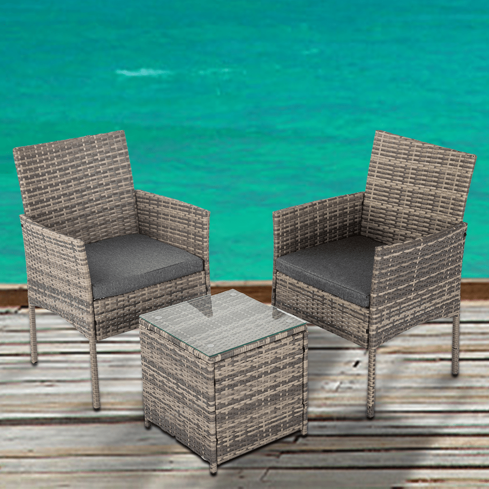 2 Seater PE Rattan Outdoor Furniture Chat Set- Mixed Grey - image2
