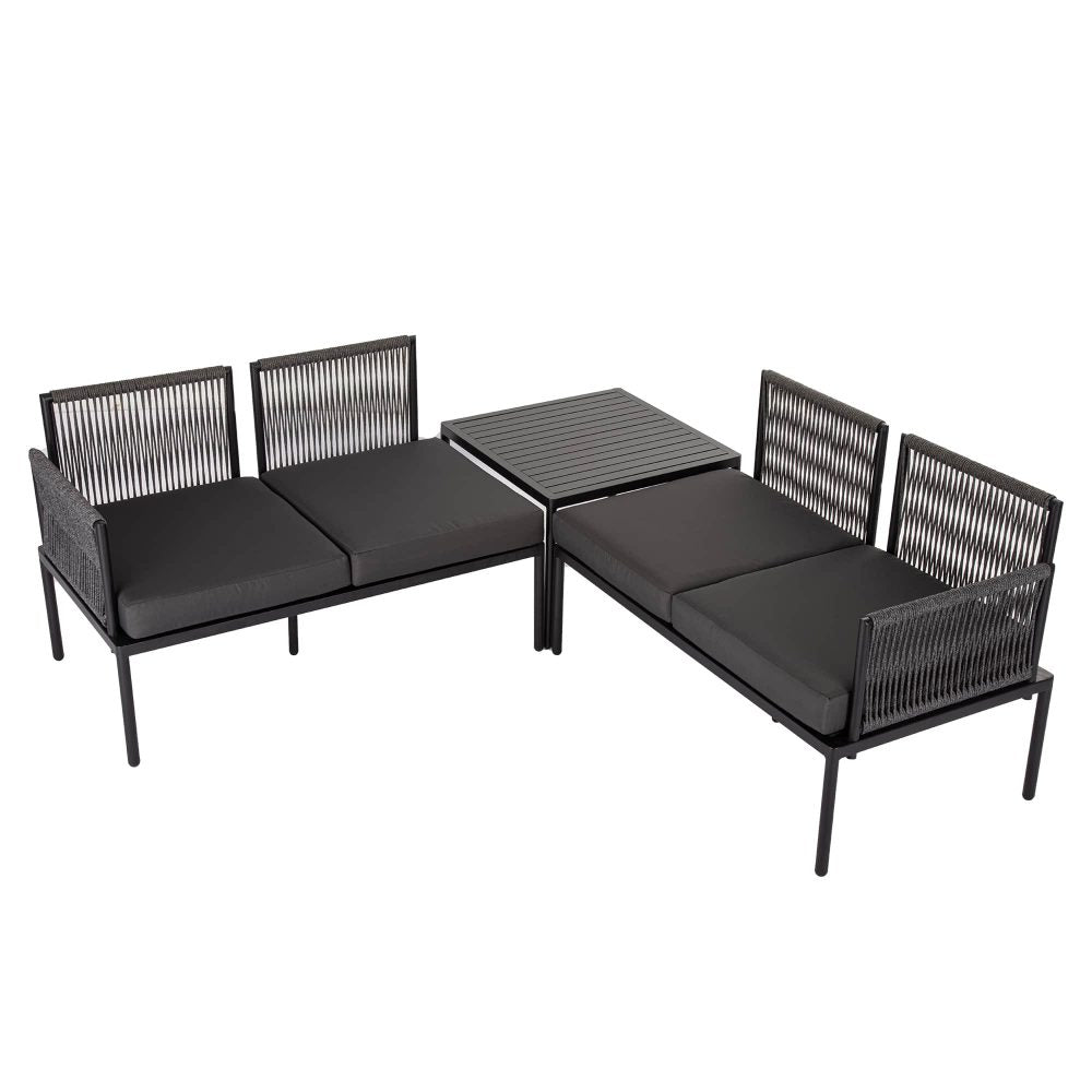 4-Seater Outdoor Lounge Set with Coffee Table in Black - Stylish Textile and Rope Design - image5