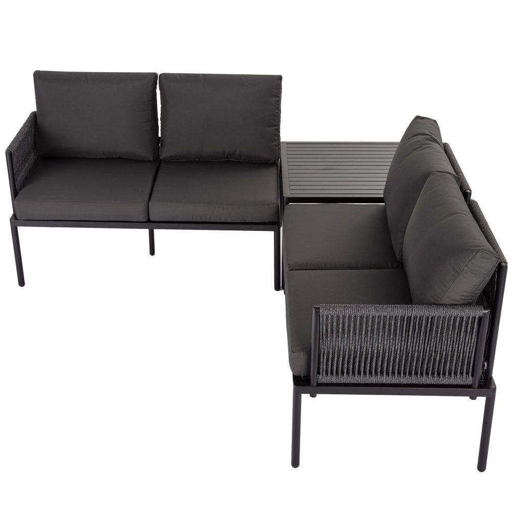4-Seater Outdoor Lounge Set with Coffee Table in Black - Stylish Textile and Rope Design - image1