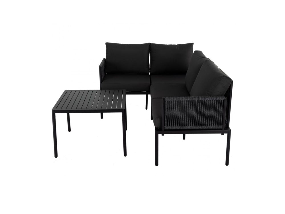 4-Seater Outdoor Lounge Set with Coffee Table in Black - Stylish Textile and Rope Design - image8