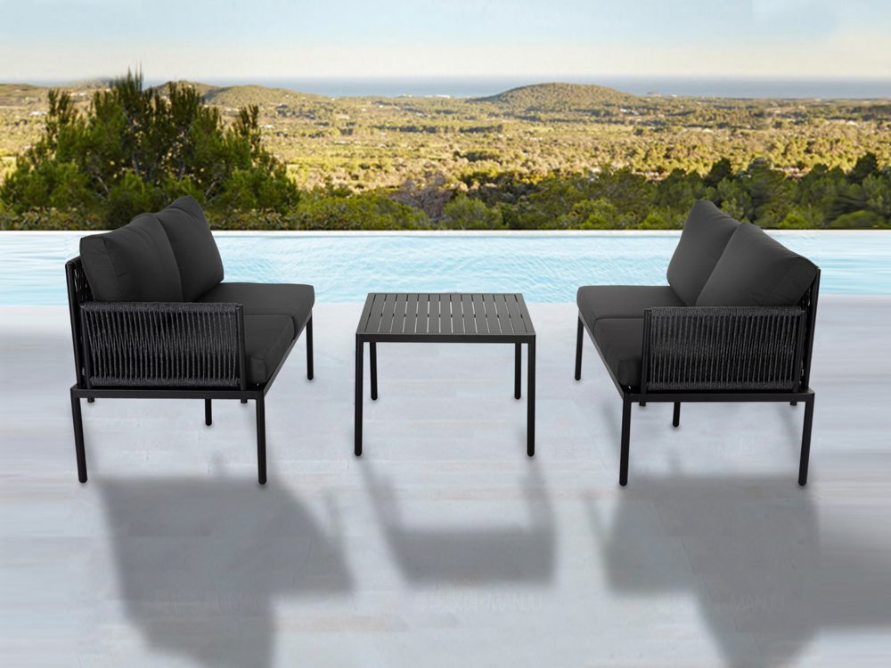 4-Seater Outdoor Lounge Set with Coffee Table in Black - Stylish Textile and Rope Design - image2