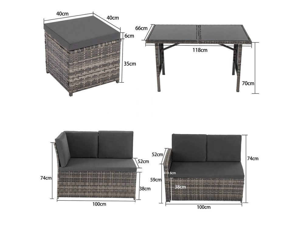 Ella 8-Seater Modular Outdoor Garden Lounge and Dining Set with Table and Stools in Dark Grey Weave - image10