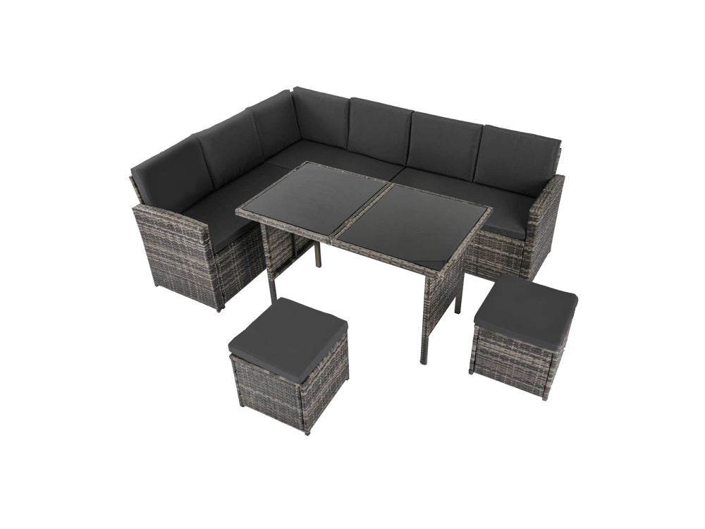 Ella 8-Seater Modular Outdoor Garden Lounge and Dining Set with Table and Stools in Dark Grey Weave - image2