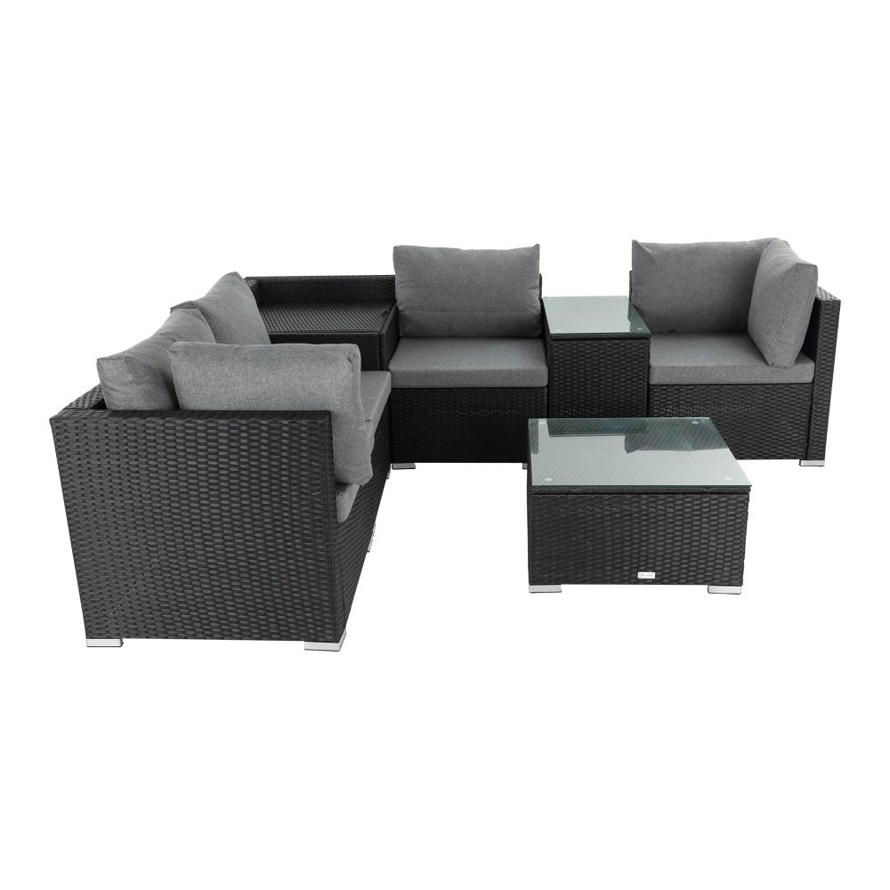 7PC Outdoor Wicker Lounge Set with Storage Corner Black - image4