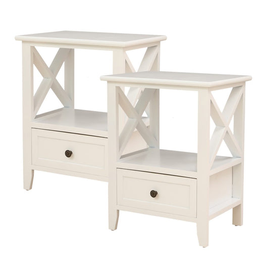 2-tier Bedside Table with Storage Drawer 2 PC - White - image1