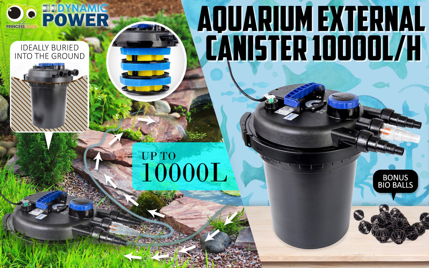 Dynamic Power Aquarium Garden UV Light Pond Filter Set 10000L/H - image2