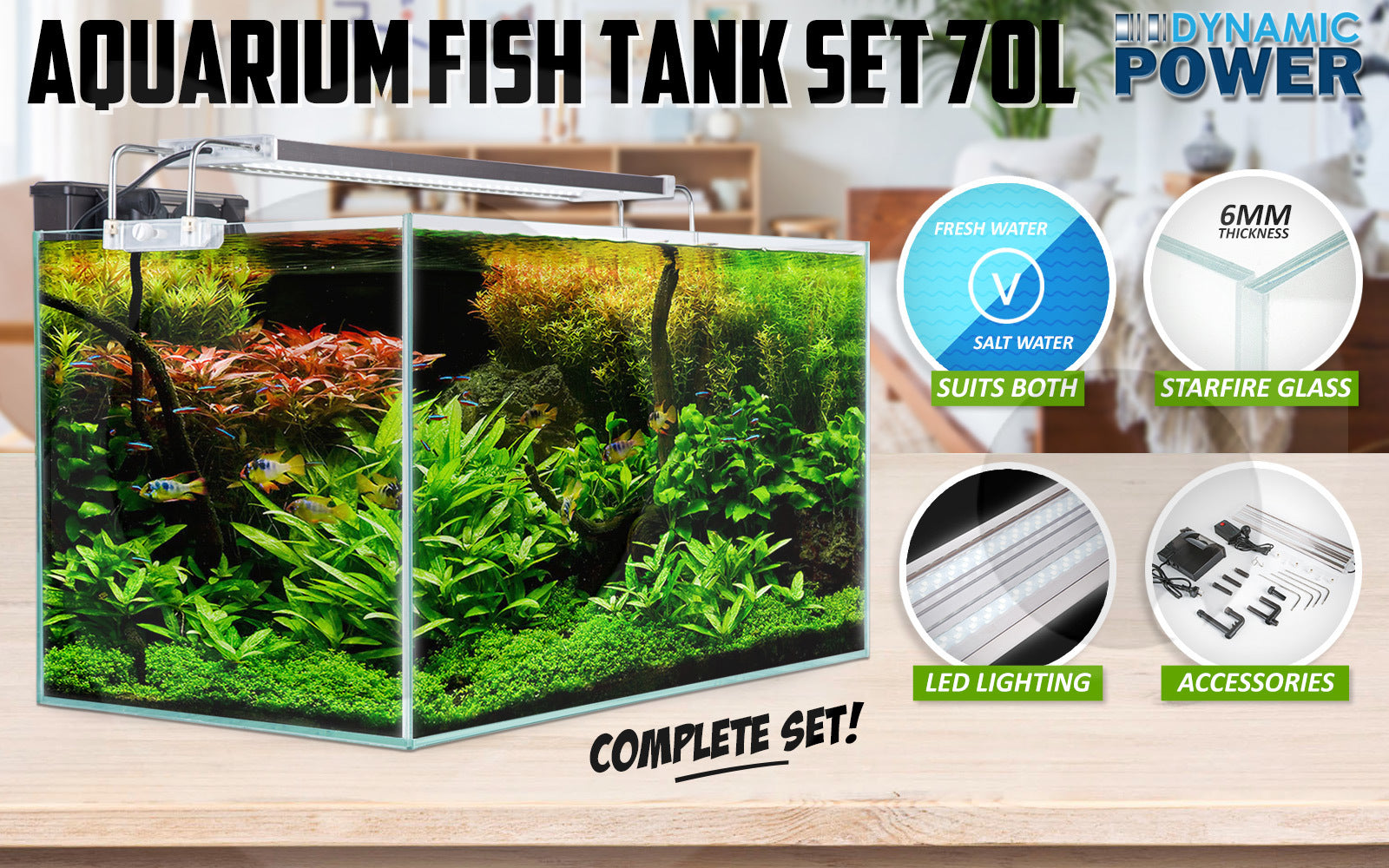 Dynamic Power Aquarium Fish Tank 70L Starfire Glass - image2