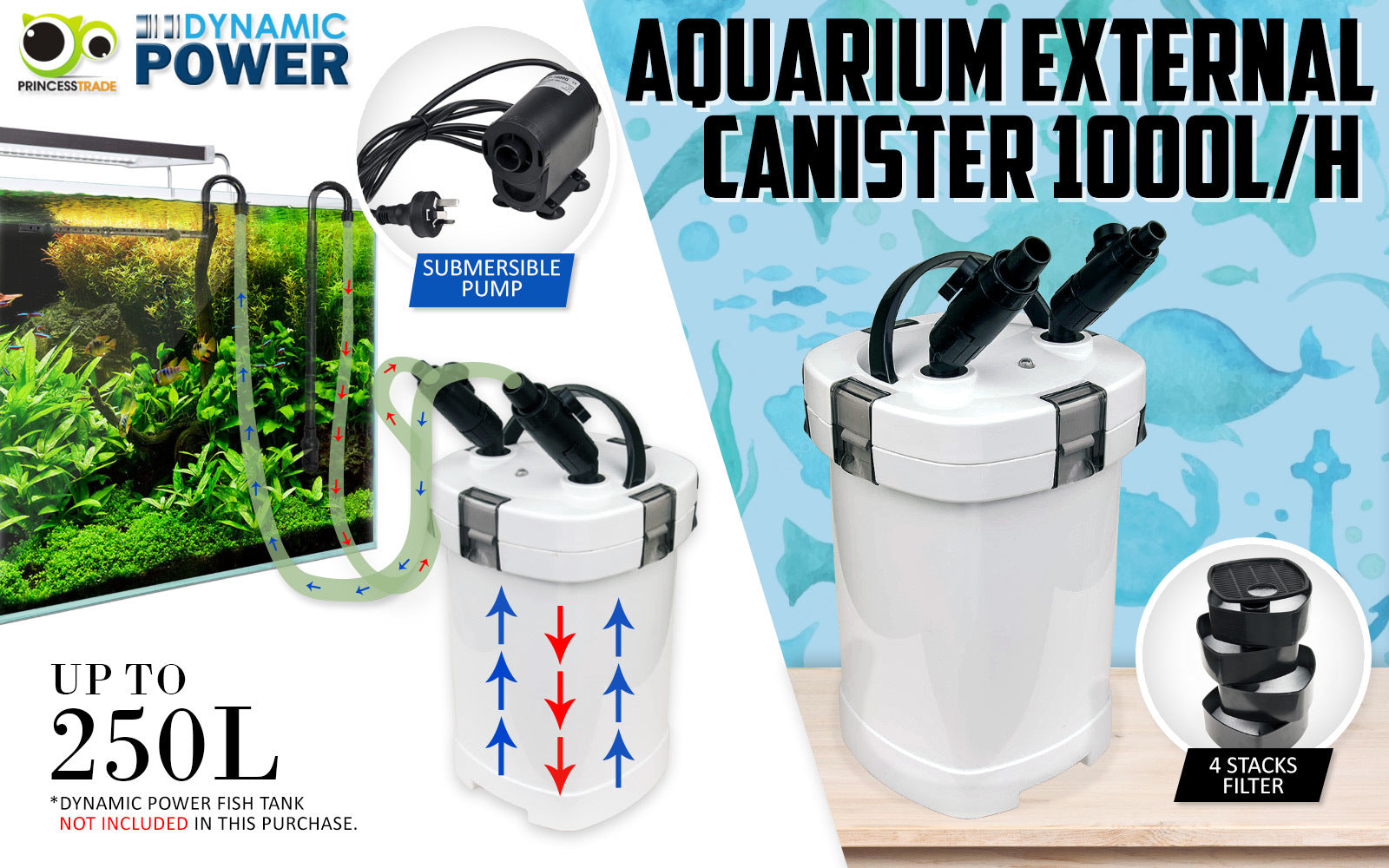 Dynamic Power Aquarium External Canister Filter 1000L/H - image2