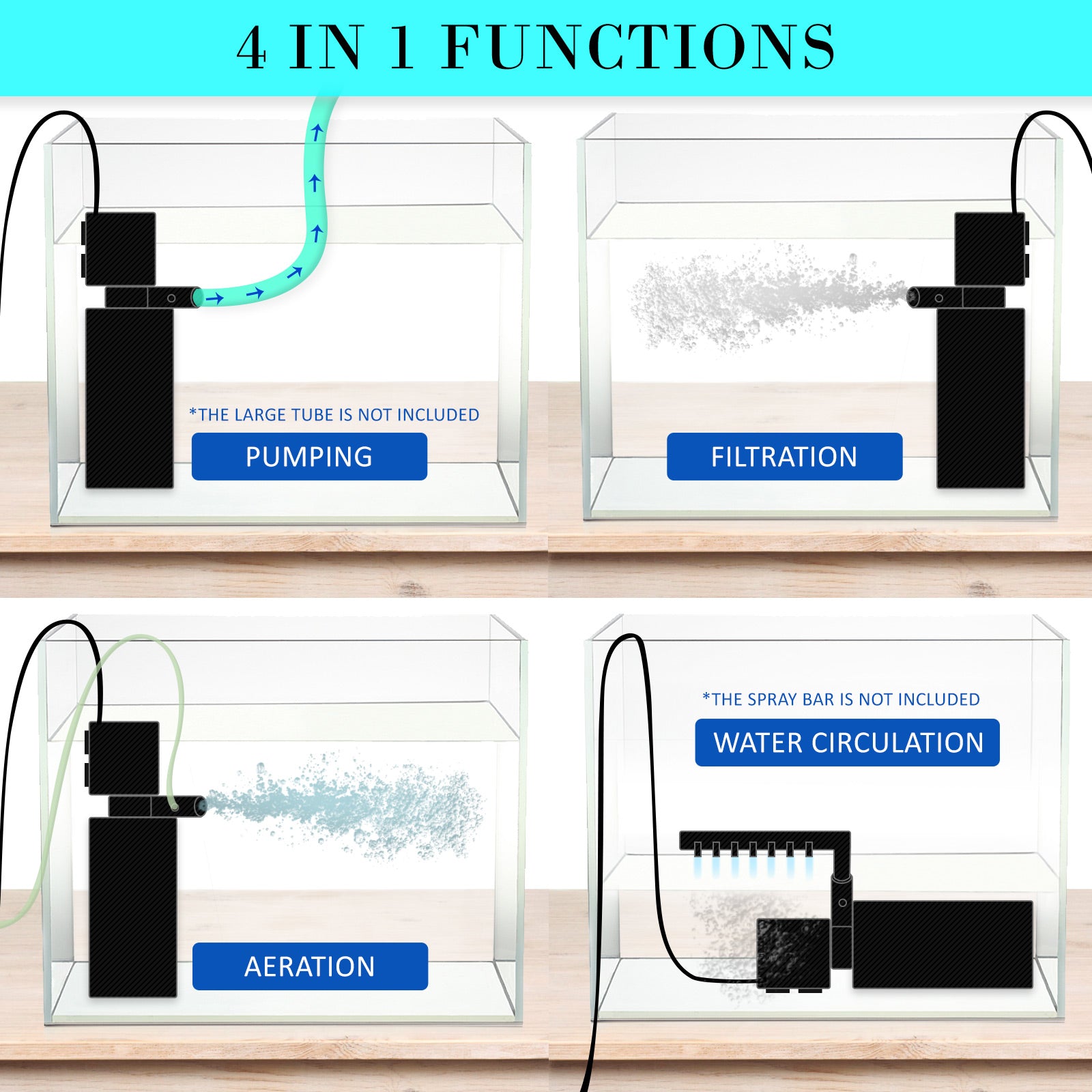 Aquarium Submersible Filter 600L/H 8W 1m Pond Pump - image3