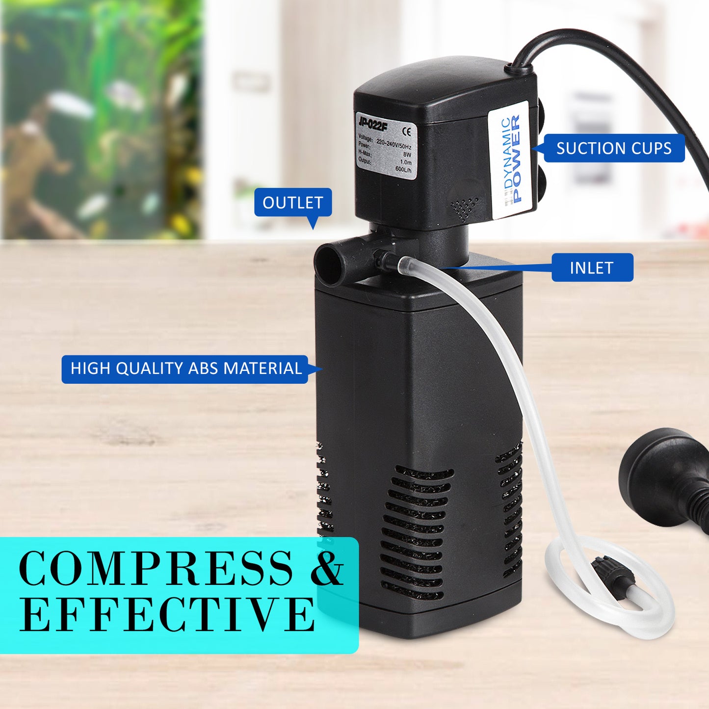 Aquarium Submersible Filter 600L/H 8W 1m Pond Pump - image4