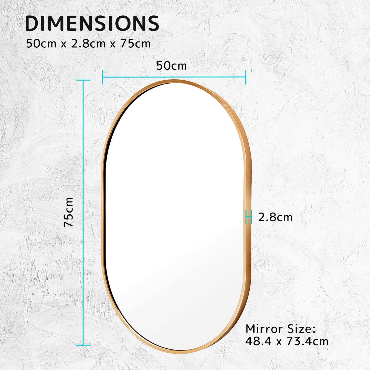 Gold Wall Mirror Oval Aluminum Frame Makeup Decor Bathroom Vanity 50 x 75cm - image12
