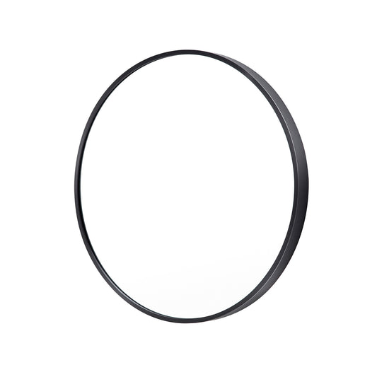 Black Wall Mirror Round Aluminum Frame Makeup Decor Bathroom Vanity 70cm - image1
