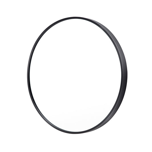 Black Wall Mirror Round Aluminum Frame Makeup Decor Bathroom Vanity 80cm - image1